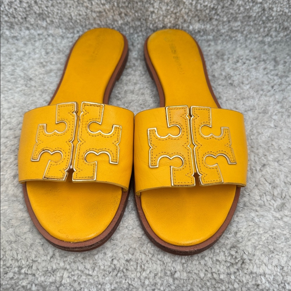 Tory Burch Double T Yellow Elenor Slide Sandals